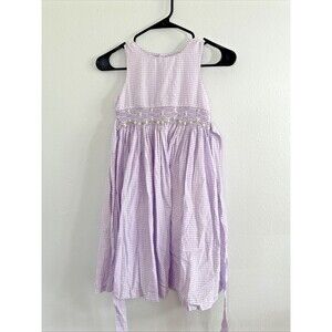 Luli Me Dress Little Girls Purple Gingham Smoked Sleeveless Summer Party Special